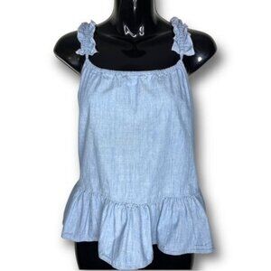 Madewell Size 6 Petite Blue Denim Ruffle Strap Sleeveless Lightweight Cami Top